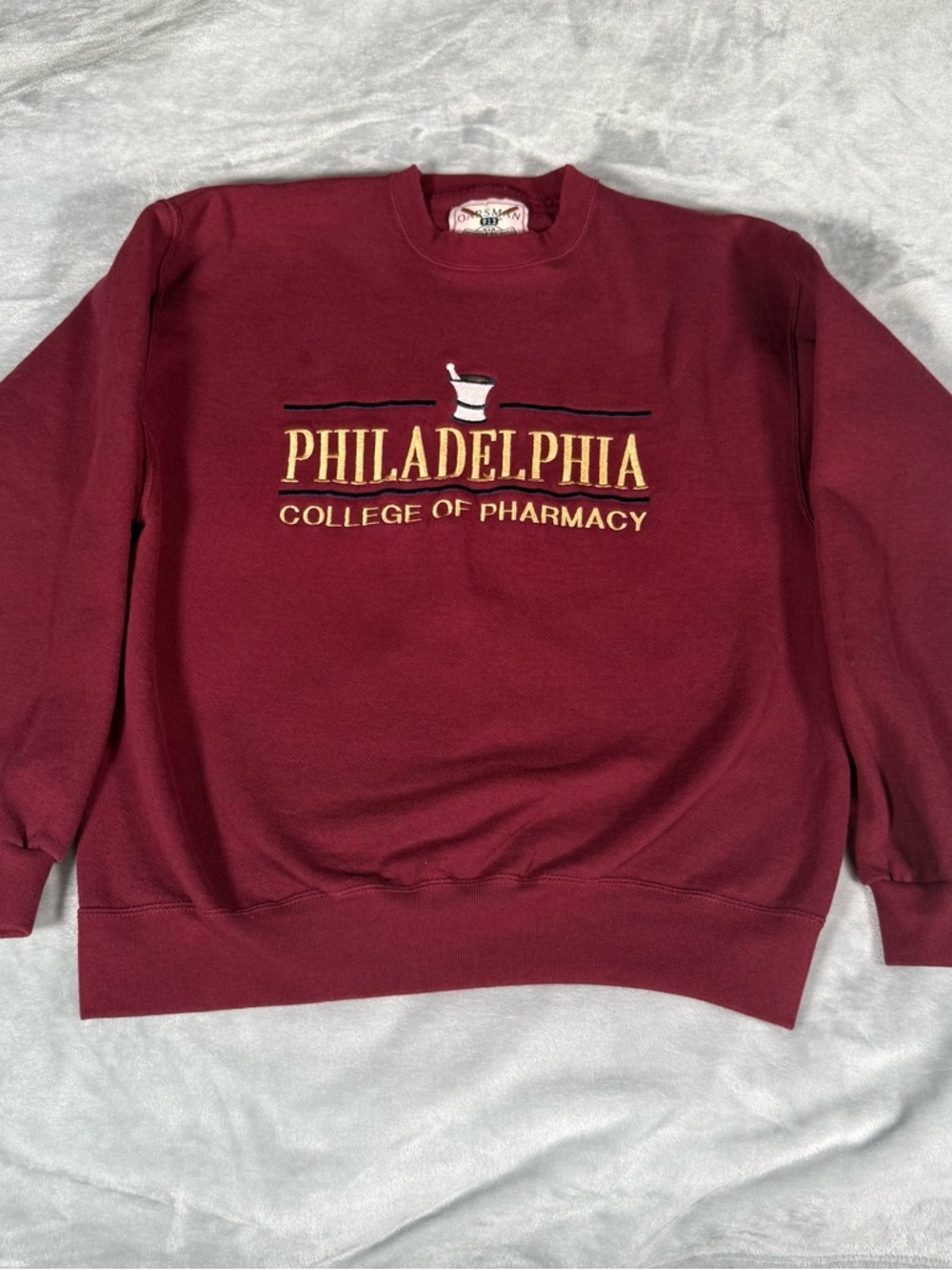 Vintage Philadelphia College Of Pharmacy Sweatshirt Mens L Slim Fit Dark Red 90s